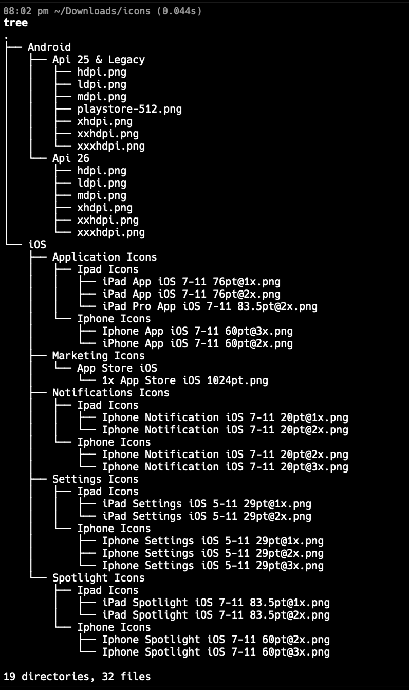 Estrutura de pastas gerada para Android e iOS