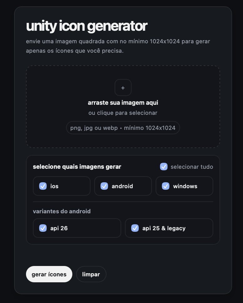 Tela principal para enviar a imagem do ícone